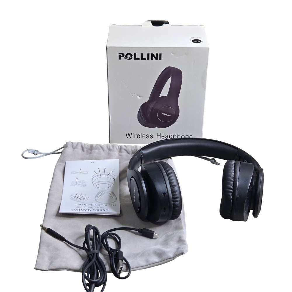Pollini TP-19 Headphones Wireless 40H Playtime Foldable Over Ear Black NIB